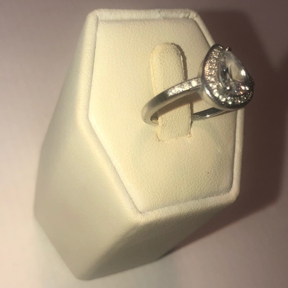 STERLING Silver Tear Drop / Pear Shape Halo Half Eternity Engagement Ring Sz 8 - Picture 5 of 9